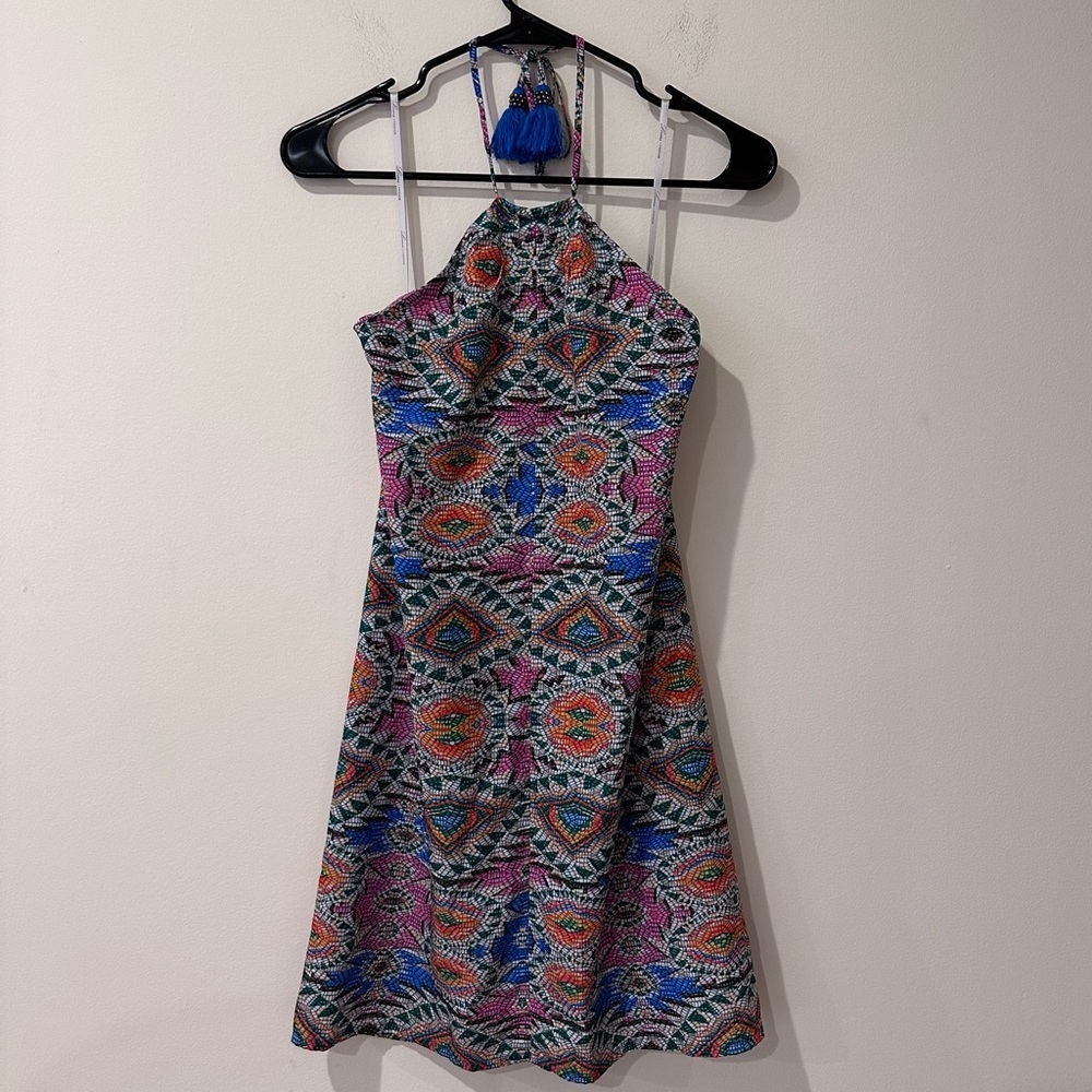Lovers + Friends Aztec printed halter neck mini dress size medium